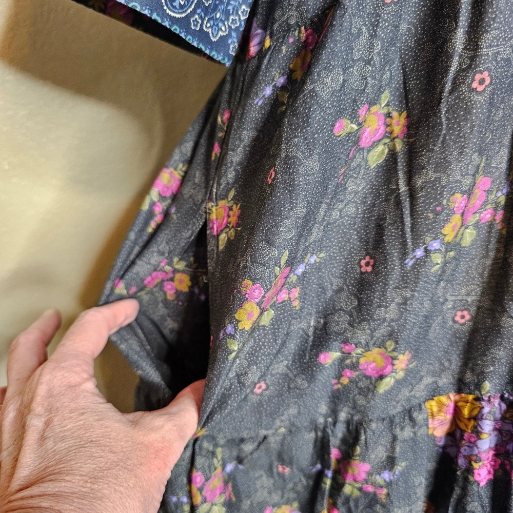NATURAL LIFE Dark Floral Midi Dress with Pink and Yellow Accents - Picture 6 of 12